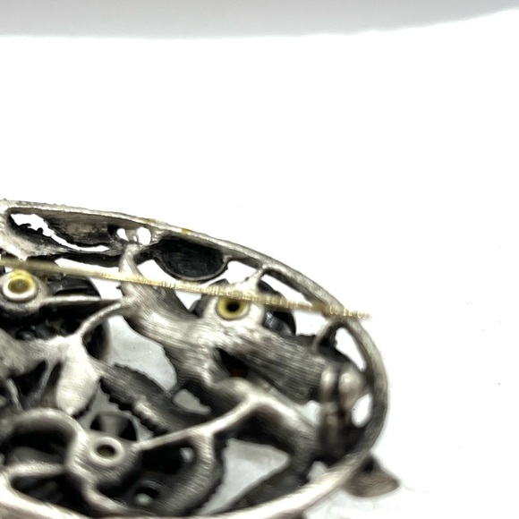 Vintage Silver Faux Pearl Brooch with Art Nouveau Design Floral Large Ornate Pin - Picture 10 of 12